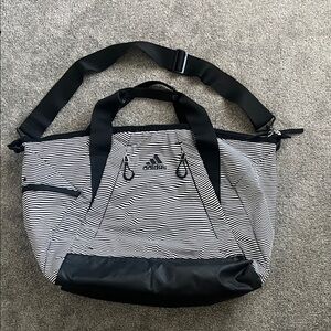Adidas Striped Black and White Duffel Bag